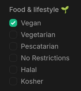 Filter vegan singles by food and lifestyle on Pretty Good Dating