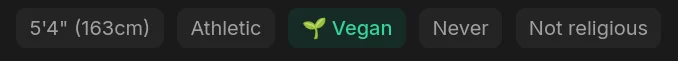 Vegan dating profile badges in Montreal on Pretty Good Dating